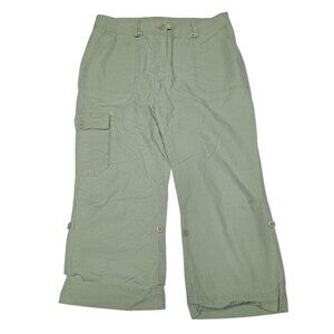Woolrich Cropped Rolled Pants Petite‎ Adjustable Green Buttons Womens 12 Short
